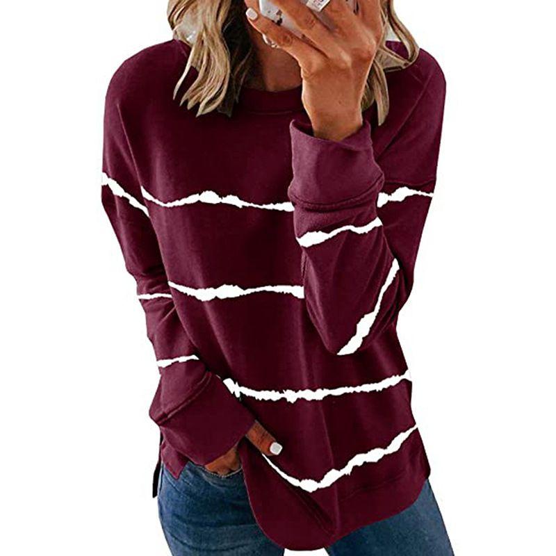 round Collar Loose Striped Top Female Crew Neck Loose Striped Top