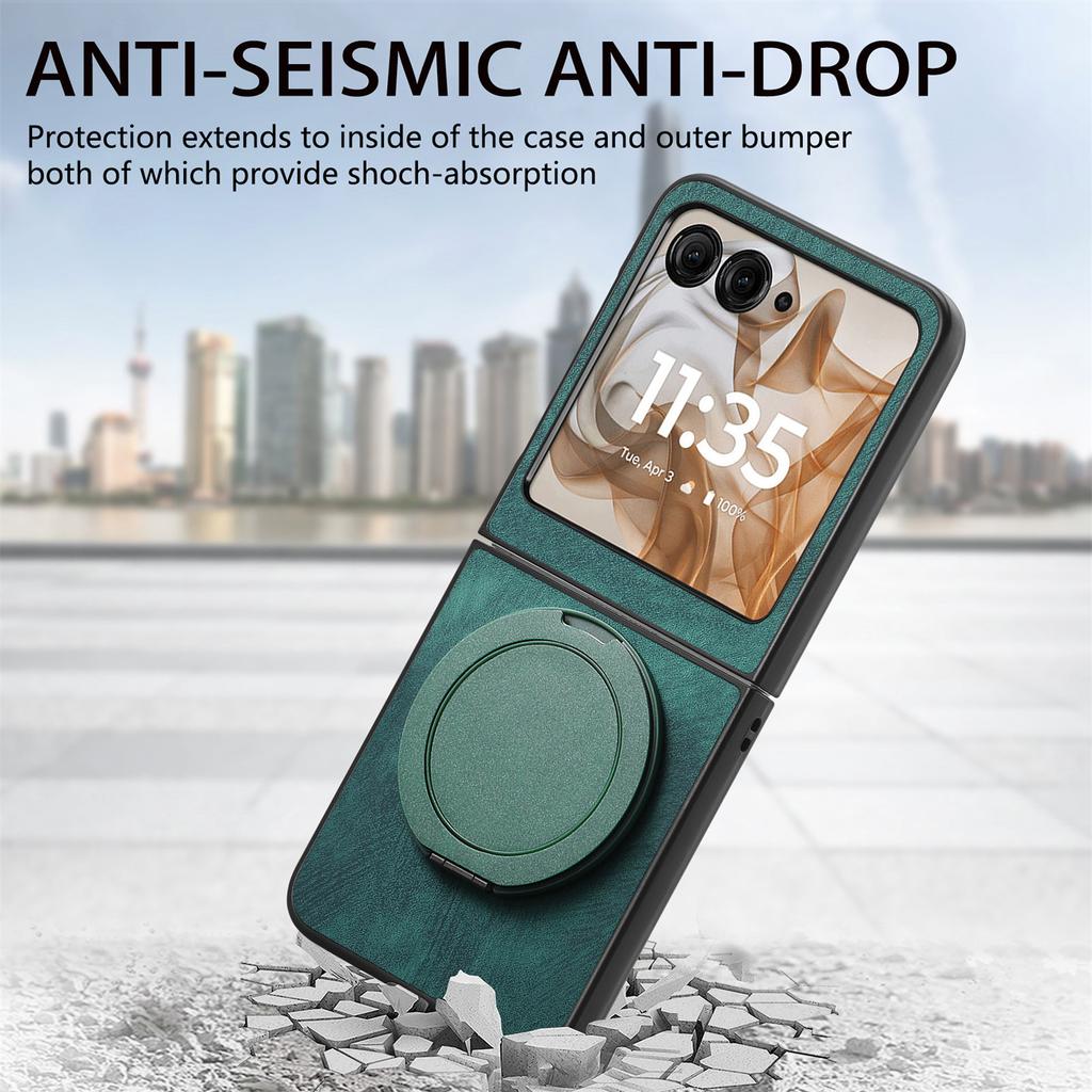 For Motorola Razr 60/Motorola Razr 50 5G Phone Case with Rotating Kickstand Stress Relief Retro Leather Back Cover