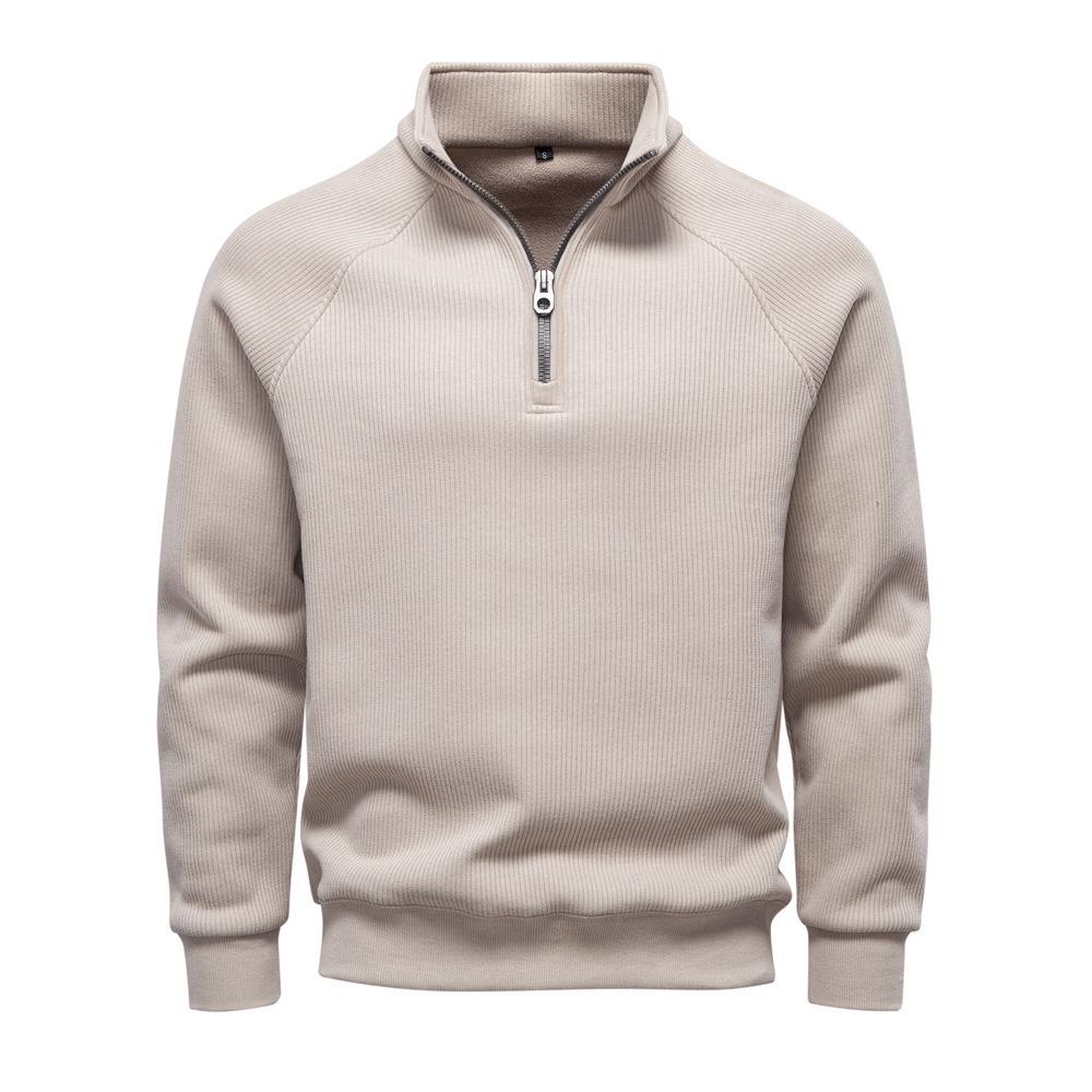 Men's 2025 Fleece-Lined Zipper Hoodie, Stand Collar, Versatile European-American Style, Autumn/Winter Cotton Top