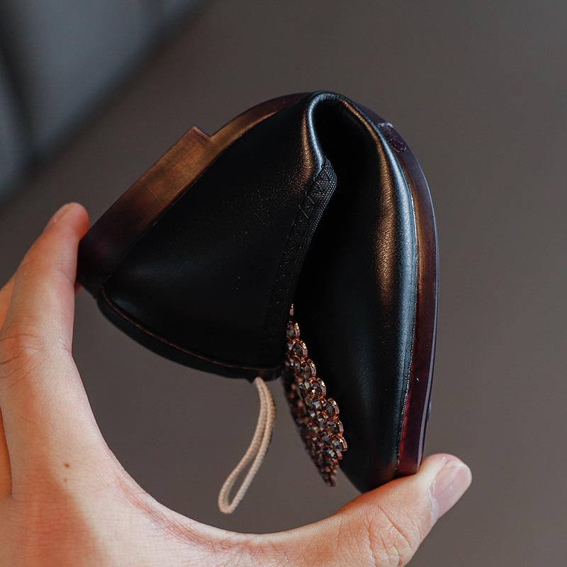 Scarpe di Pelle Chic da Bambina per Bambini Piccoli, Mocassini Slip-on Ballerine con Strass Quadrati da Principessa per Ballo