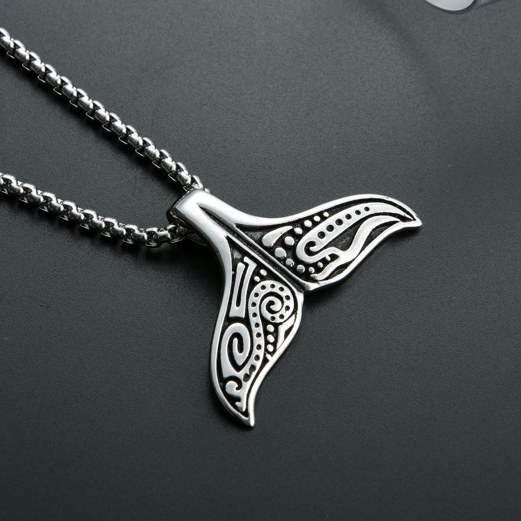 Hipster Viking Versatile Necklace, Classic Men's Whale Tail Titanium Steel Necklace, Stainless Steel Pendant