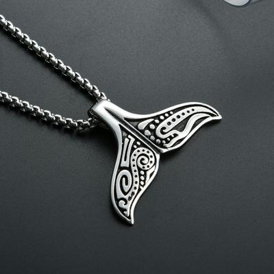 Hipster Viking Versatile Necklace, Classic Men's Whale Tail Titanium Steel Necklace, Stainless Steel Pendant