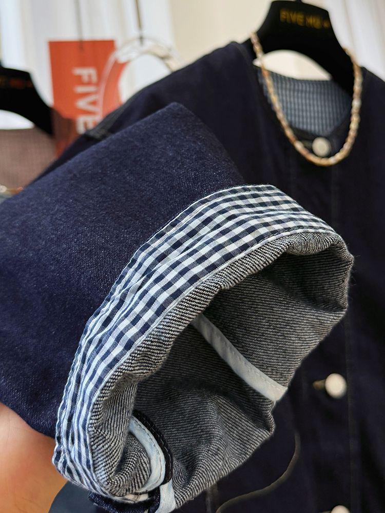 Damen Koreanischer Stil Locker Jeansjacke mit Rundhalsausschnitt und Doppelten Taschen - Vielseitige Frühjahrs-/Herbstmode.