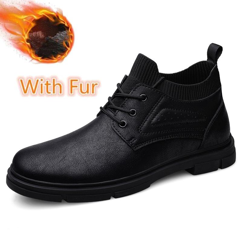 Fashion Genuine Leather Boots New Fashion Men's Motorcycle Boats Comfortable Sports Ankle Boots Male Winter Plush Snow Footwear Sneakers