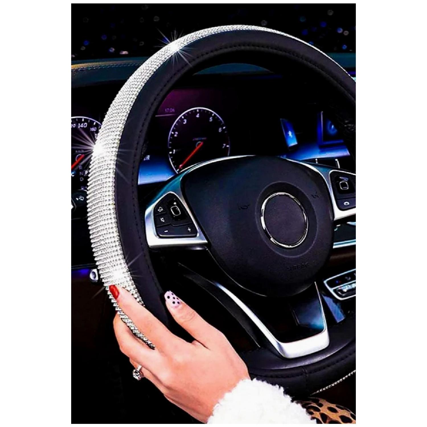 

Каменный чехол на руль, специально для женщин-водителей, серебряный камень, защелкивающийся чехол на руль чёрный
