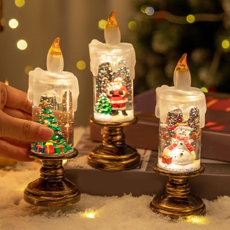 Floating Snow LED Crystal Ball Candle Night Light Multicolors Changing Decoration For Christmas Party Home Office