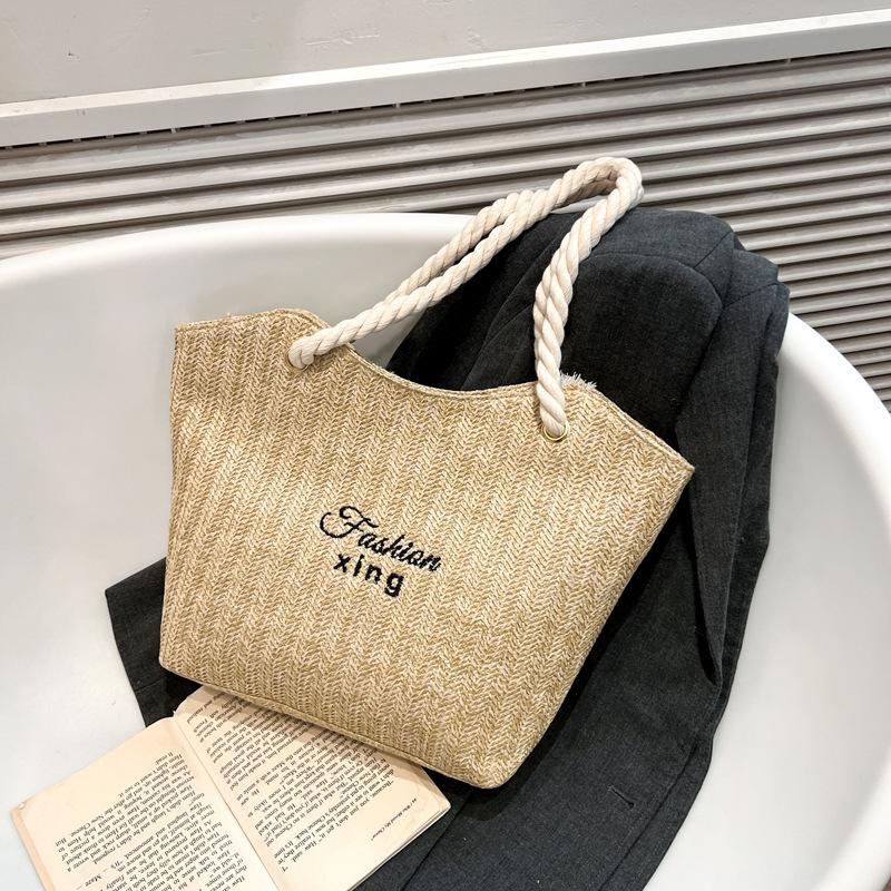 Large Capacity Fashion Woven Letter Tote Bag Summer New Trend Shoulder Armpit Bag Women's Casual Commuting