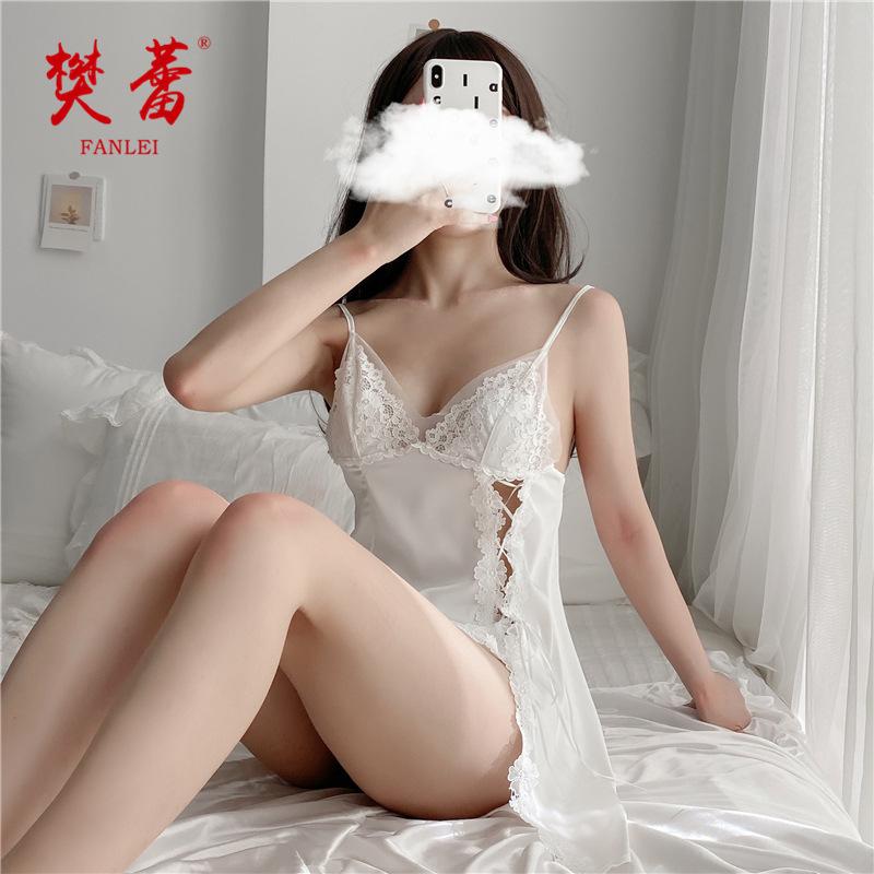 Sexy underwear, sexy pajamas, women's side high split, teasing little black dress, private lace suspender nightdress, passion suit