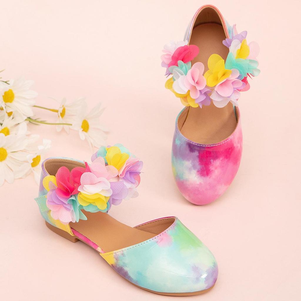 Girls' Colorful Lace Velcro Round Toe Soft Sole Performance Princess Flats