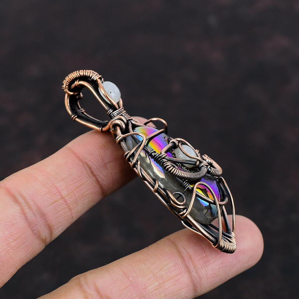 Evil Eye Titanium Druzy Pendant Copper Wire Wrapped Pendant Handmade Pendant Evil Eye Copper Jewelry Gemstone Pendant Wire Wrapped Jewelry