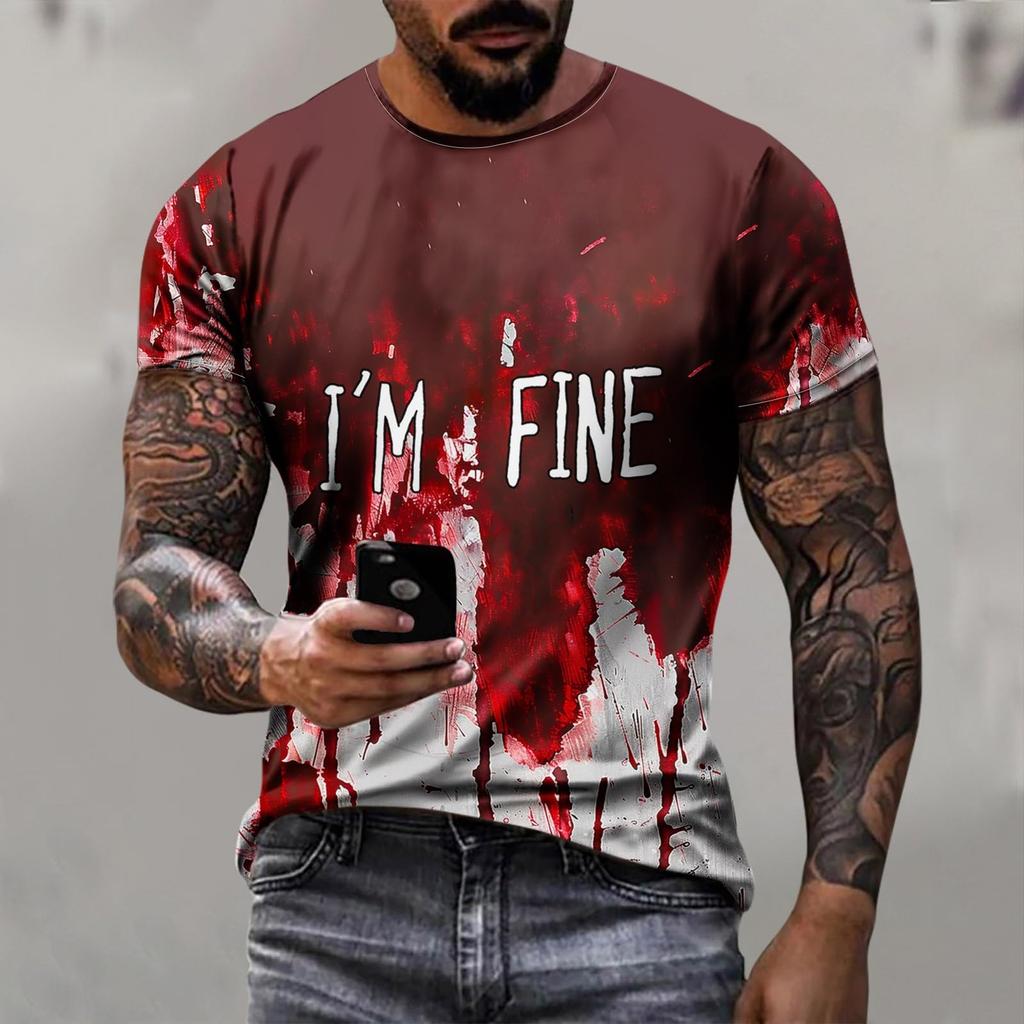 Pánská módní košile s krátkým rukávem a kulatým výstřihem s halloweenským potiskem