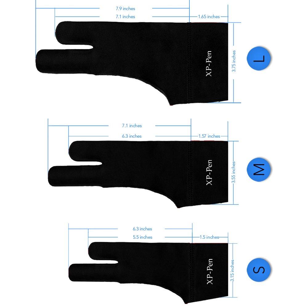 Größe für Stifttabletts und AC08 XP-Pen Handschuhe, L, Zwei-Finger, Schmutzabweisendes Lycra, Beidhändig, Tracers,