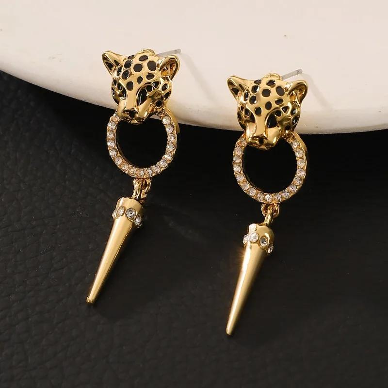 Cheetah Leopard Head Cone Pendant Earrings Women's Jewelry Accessories