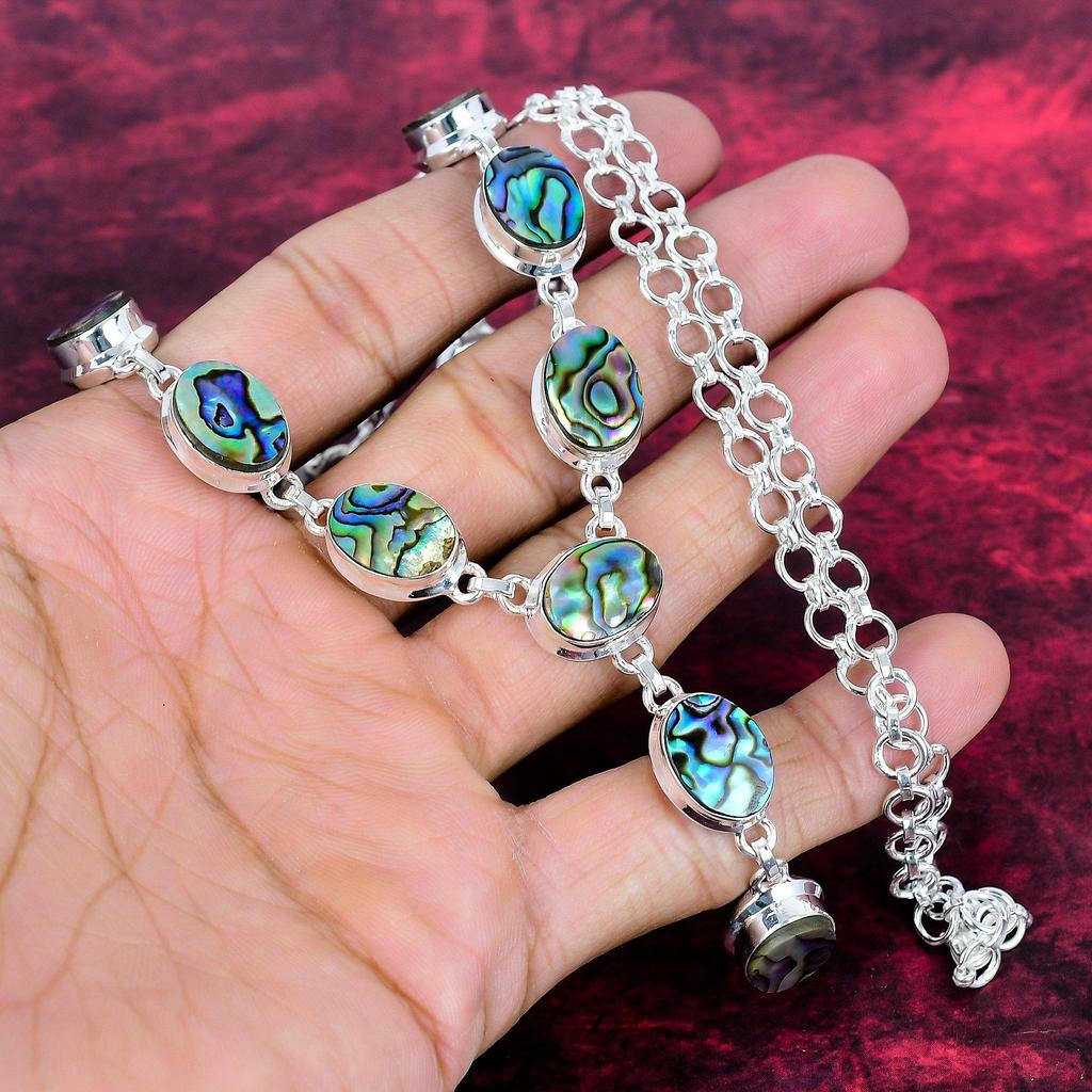 Abalone Shell Necklace 925 Solid Sterling Silver Adjustable Chain Necklace Gift For Women, Handmade Gemstone Jewelry Necklace
