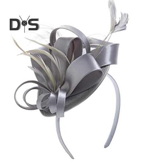 

Обруч для волос, шляпа-вуалировщик с заколкой для волос, резинка, искусственные перья, декоративная лента, атласная ткань, женская повязка на голову, аксессуары для вечеринок серебряный серый