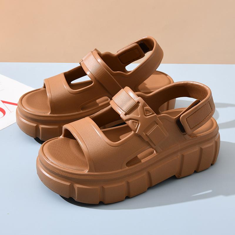 

Platform sandals women s summer outer wear heightening non-slip breathable slippers EVA versatile wear-resistant non-smelly feet beach sandals 39-40 коричневый