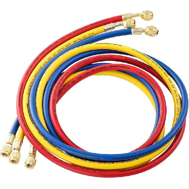 3 Pieces AC Manifold Gauge Hose Kit, R410A Refrigerant Charging Hoses 1/4 SAE, 5FT AC Manifold Gauge Hose Kit For R134A R410A R22 R404A, A/C Charging