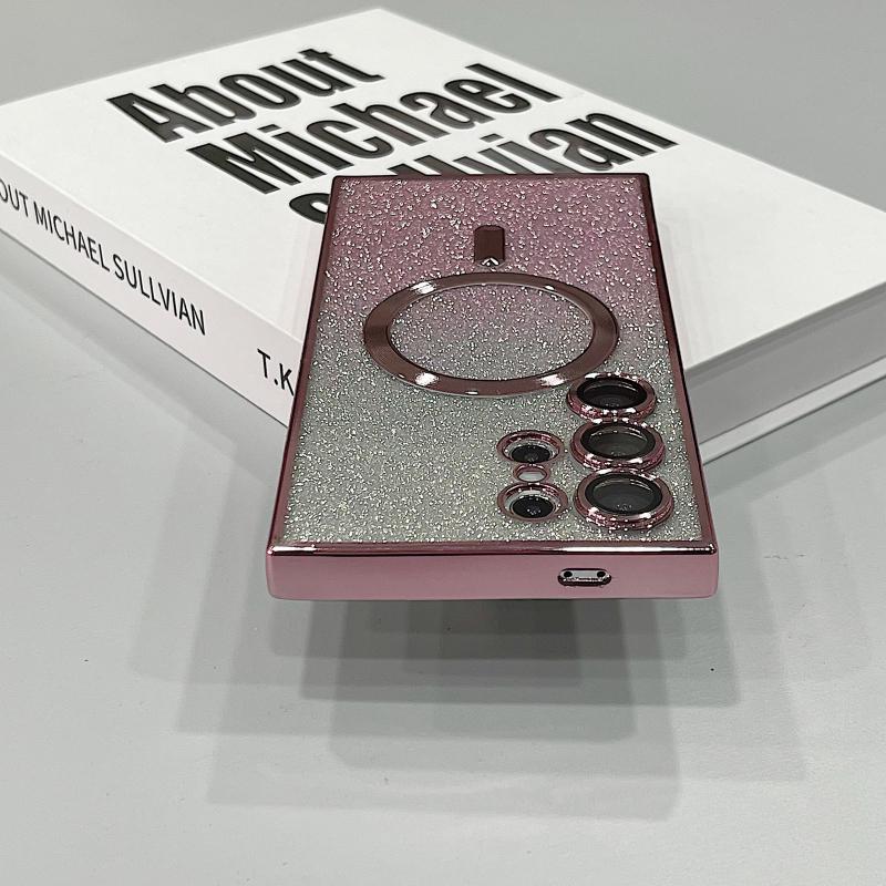 Luksus Glitter Trådløs Lading For Samsung Galaxy S24 S23 S22 S21 Ultra Plus Deksel Magnet MagSafe Allround Camera Cover Shell