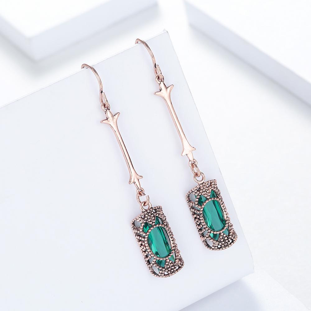 Kobiety Stop Cynku Biżuteria Kształt Cylindryczny Vintage Zielone Szkło Haczyk Wiszące Kolczyki Akcesoria