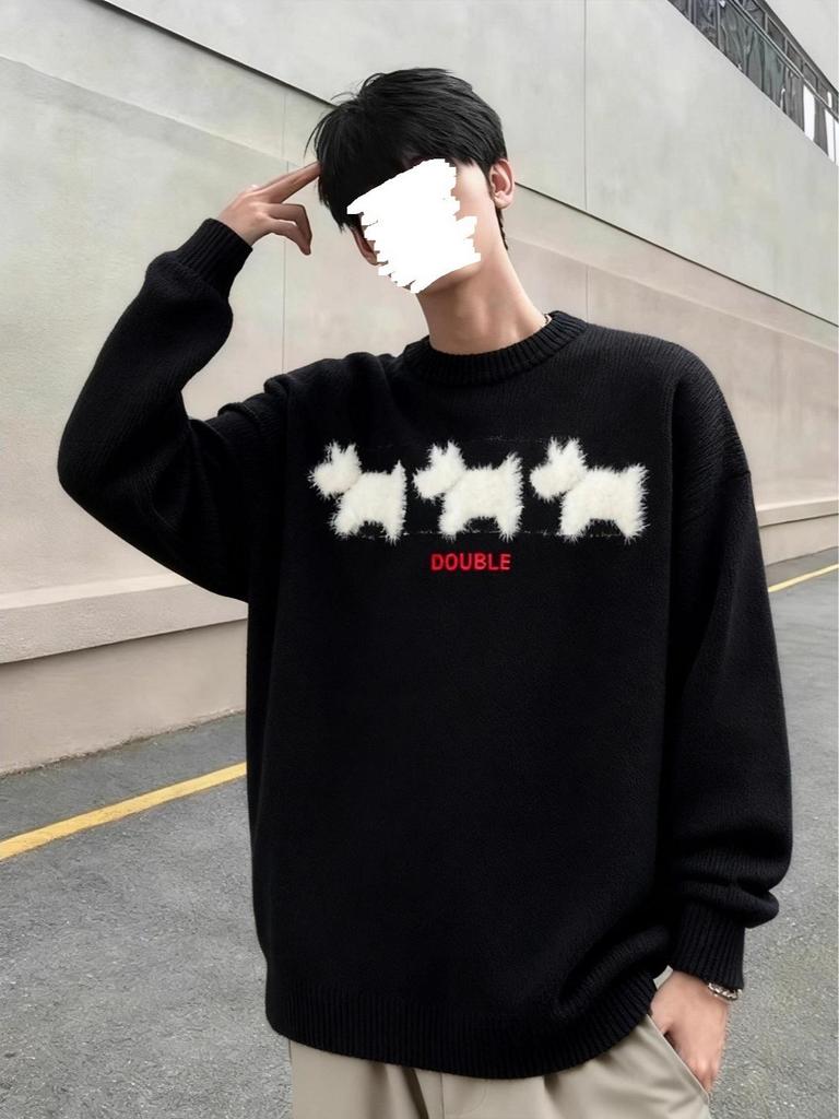 Unisex retro pletený svetr s kulatým výstřihem - Podzimní volný střih, Všestranná high street móda