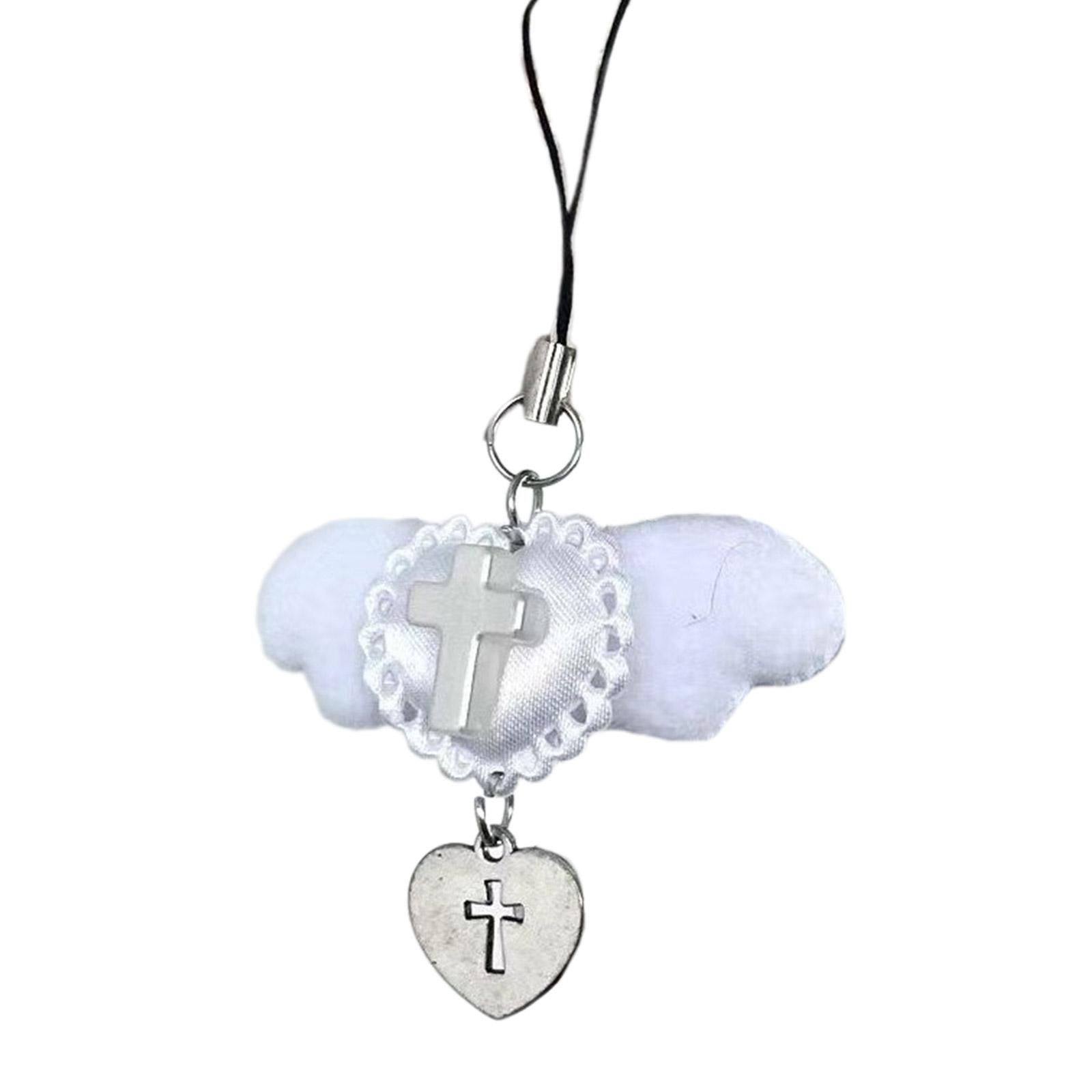 

Fashion Wing Heart Cross Hangings Pendant Sweet Phone Strap Bag Decoration Portable Hangings Lanyard for Girls Women 1 белый