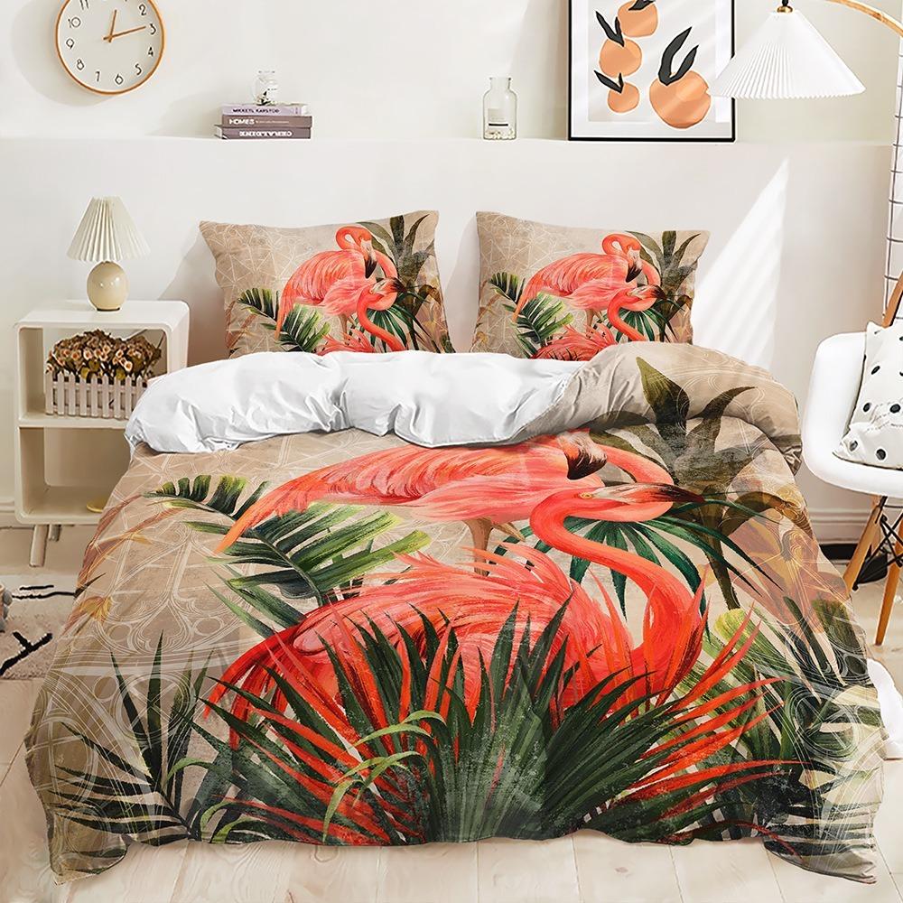 3D Flamingo Duvet Cover Full Size 2/3 Animal Pattern Bedding Set with Pillowcases for Teens and Boys 2/3 Polyester Duvet Cover