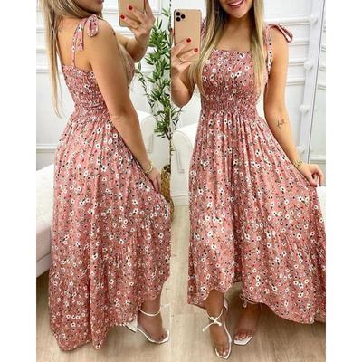 Rochie de vară pentru femei cu bretele cu imprimeu cu sâni neregulați