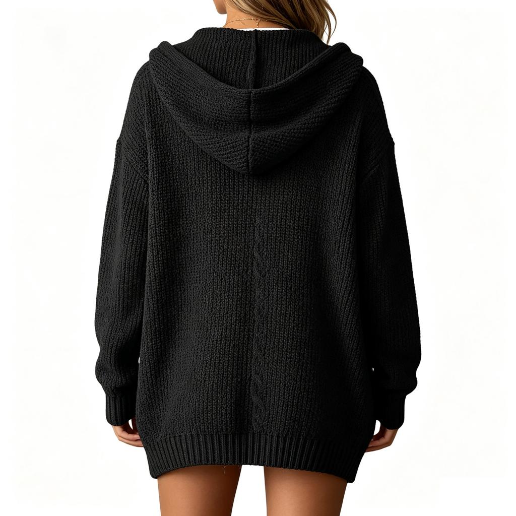Women's Casual Hooded Cable Knit Cardigan with Pockets, Color Loose Fit