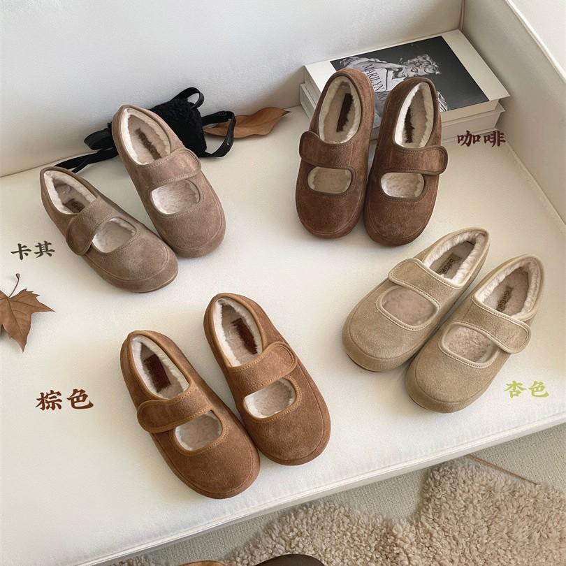 Woolen retro Mori flat-bottomed Mary Jane Woolen single shoes women's 2025 autumn and winter velvet Birkenbeanie shoes
