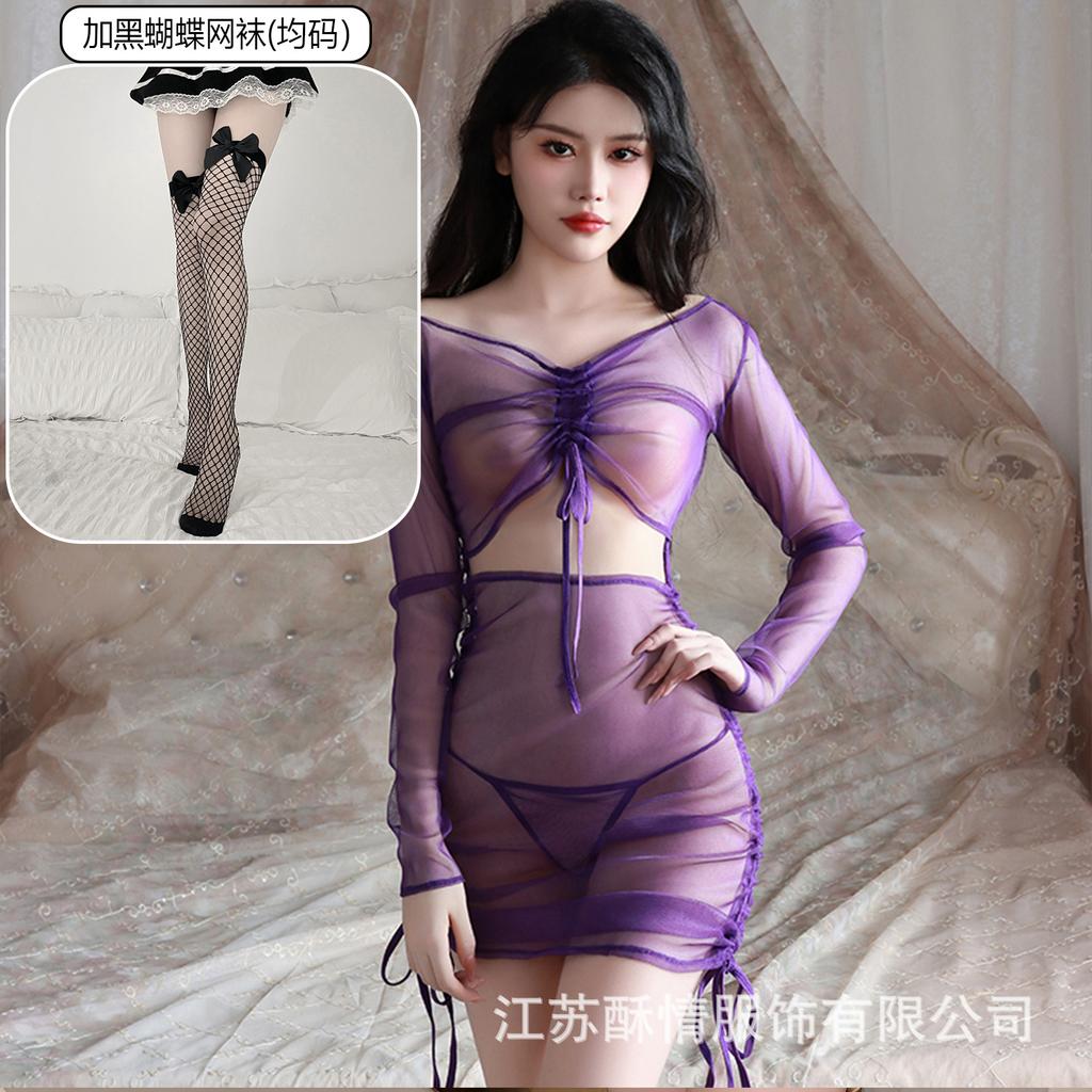 Sex Underwear Perspective Long Sleeve Hip Wrap Dress Passion Hot Sexy Uniform Seduction Suit
