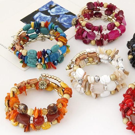 Unisex Bracelet Alloy Irregular Shape Stones Multi-layered Stacking Retro Ethnic Bohemian Faux Turquoise Faux Agate Elastic Cord Wrist Jewelry