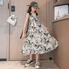 Girls Dress Kids Sleeveless Vintage Ink Painting Princess Casual Party Wear