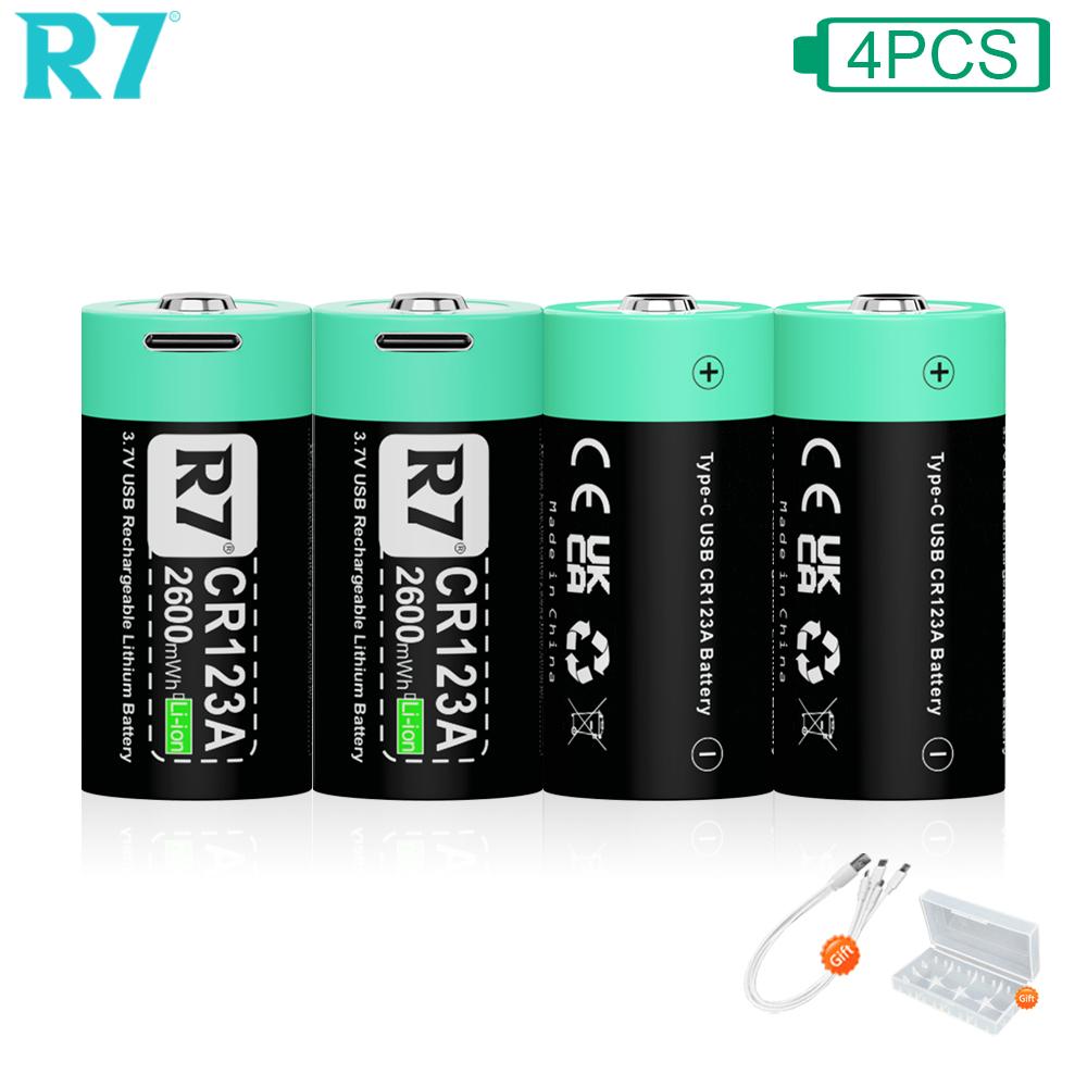 

R7 CR123A 3.7V литий-ионная аккумуляторная батарея 2600mWh Type-C зарядка для светодиодного фонарика дымовая сигнализация камера ночного видения
