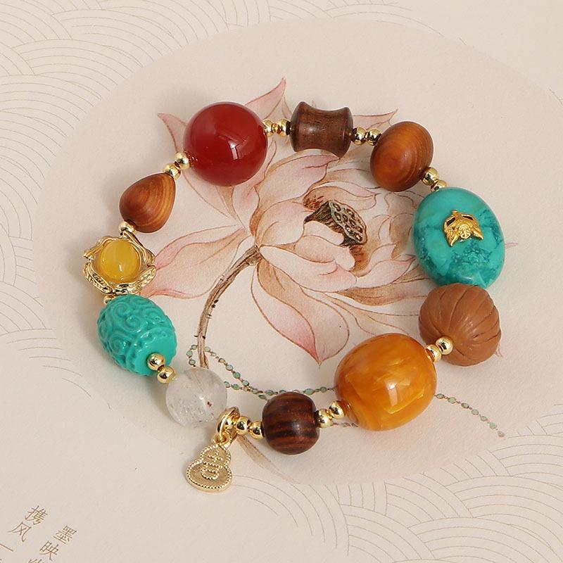 New Chinese Magnesite Turquoise Sandalwood Bracelet Design Gentle White Nine-tailed Fox Red Agate Accessories Fashion Bracelet