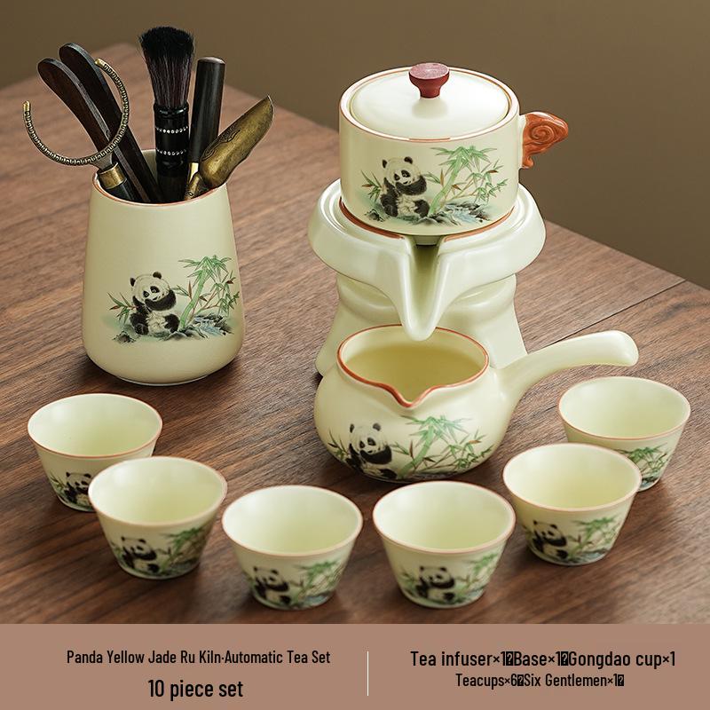 Panda Ru Kiln Kung Fu Tea Set: 2024 Gaiwan & Teapot, Ideal for Home or Gift