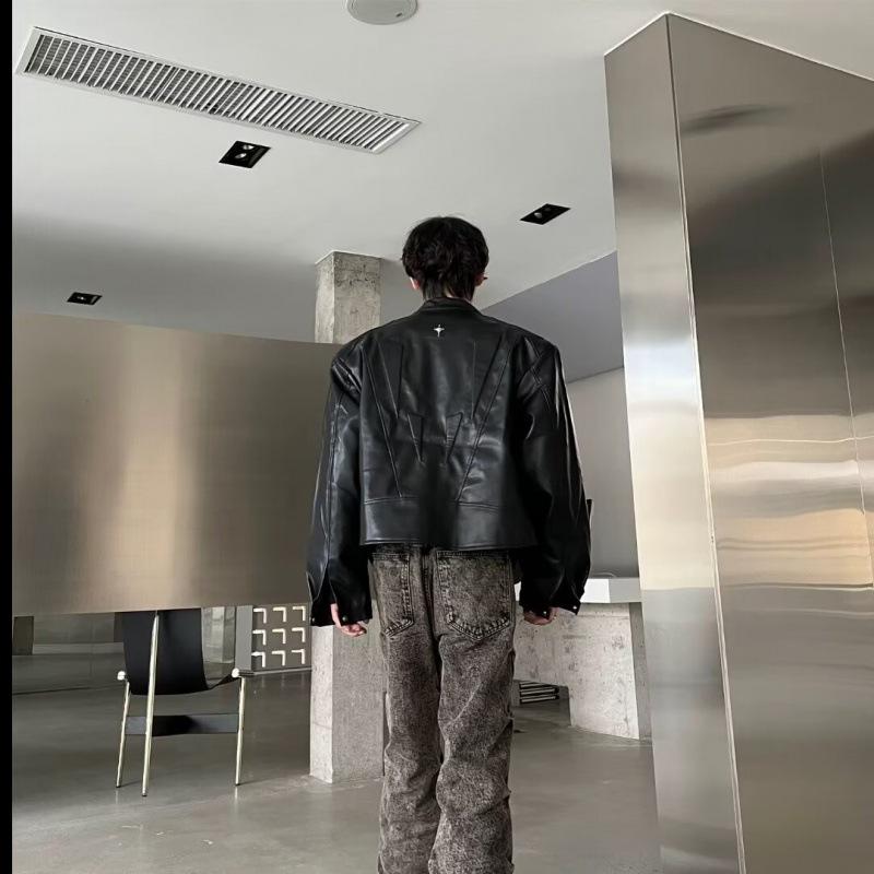 Men's Autumn Retro Loose-Fit Pad Leather Motorcycle Jacket