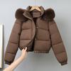 Winter Kurze Parkas Damen Baumwollgepolsterte Kleidung Samt hinzufügen Verdicken Oberbekleidung Pelzkragen Abnehmbare Kapuze Mäntel Warme Jacken