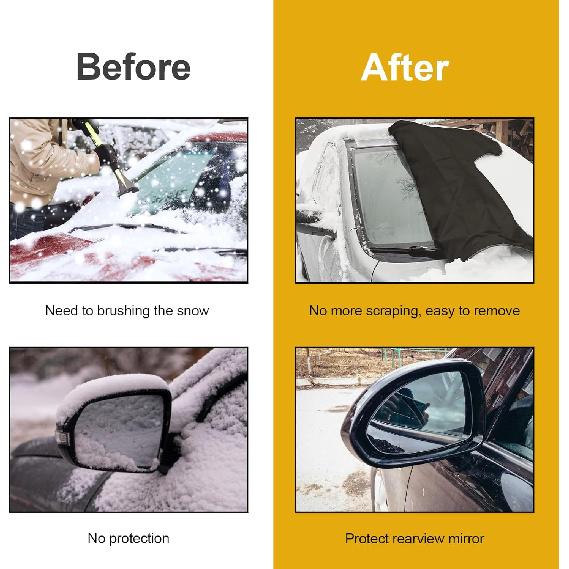 Car Windshield Cover for Ice and Snow, Frost Removal Wiper Protector, All Weather Waterproof Sunshade Snow Cover with Side Mirrors Cover Fits Most