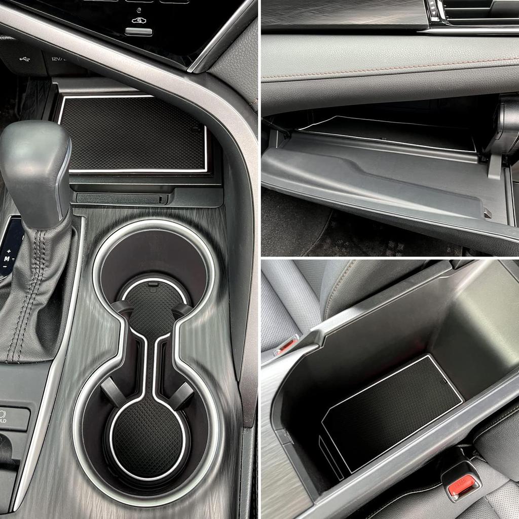 For Toyota Camry Accessories 2018      2024  Cup Holder Ert, Center Console Liner Organizer Door Pocket Mats (White Trim) - 16 Pcs Set