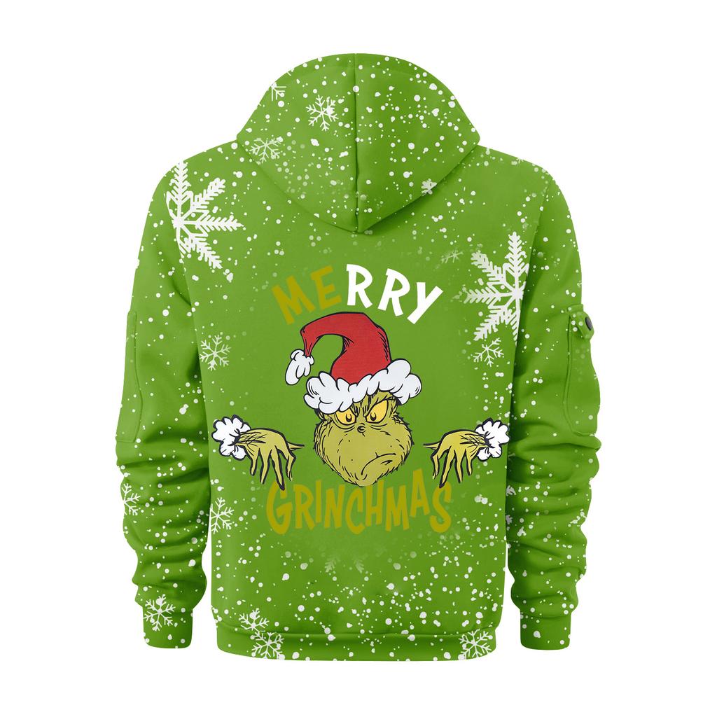 Men's Christmas Print Hooded Half-Zip Casual Sports Sweatshirt