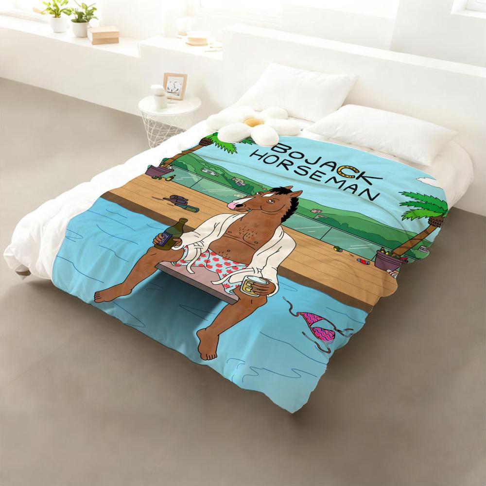Manta de Franela Decorativa de Dibujos Animados BoJack Horseman: Suave Amigable para Niños Cálido Antiestático Todas las Estaciones Lavable Sofá Cama Hogar