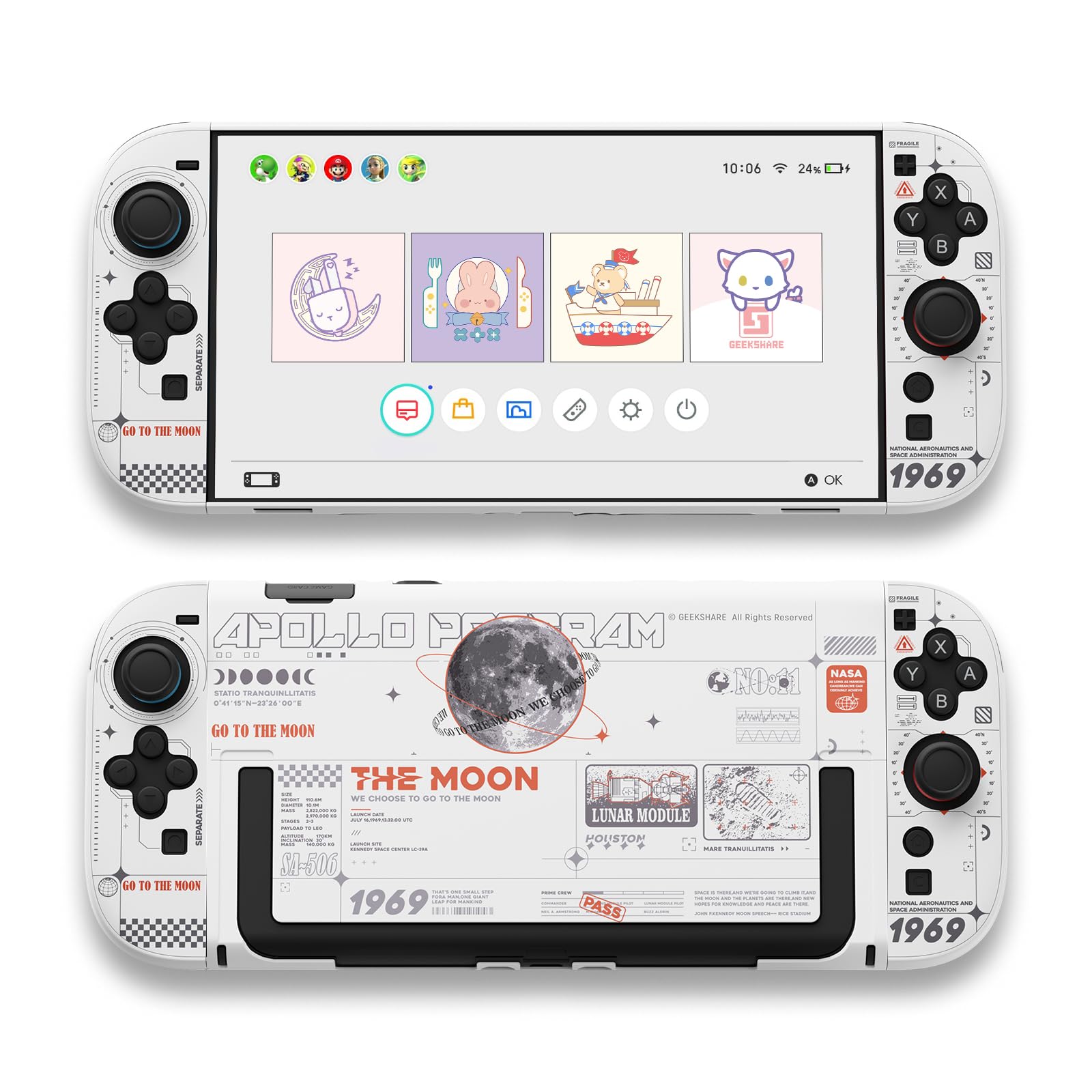 

GeekShare Switch 2 Совместим со Switch 2025 и ПК Отдельная Полная Легкая Съемка Обложка проекта «Лунная посадка», Joy-Cons, Обложка, Защита, Тонкий, белый