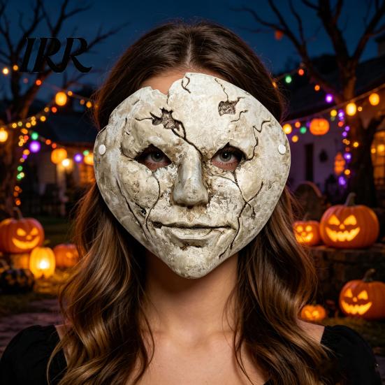 Masque d'Horreur Style Rétro Ancien Masque de Visage Fissuré pour Halloween, Mousse Respirante Légère Trous pour les Yeux Sinistres avec Sangle Réglable Accessoires Effrayants, pour