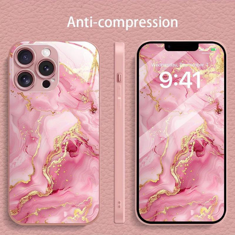 Roségold Marmormuster Rosa Metallic Lack Glas Hartes Handygehäuse Für iPhone 17 16 15 Pro Max 14 Plus 13 12 11 16E 17Air Hülle