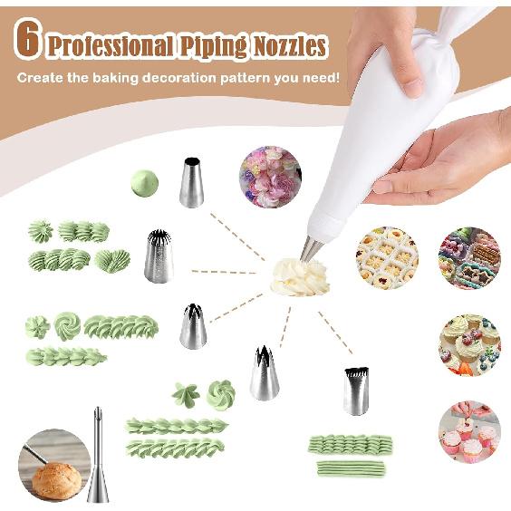 9-Piece Reusable Piping Bags and Tips Set-16inch Cotton Baking Kit with Coupler, Stainless Steel Nozzles & Cleaner for Cakes/Cupcakes/Cookies