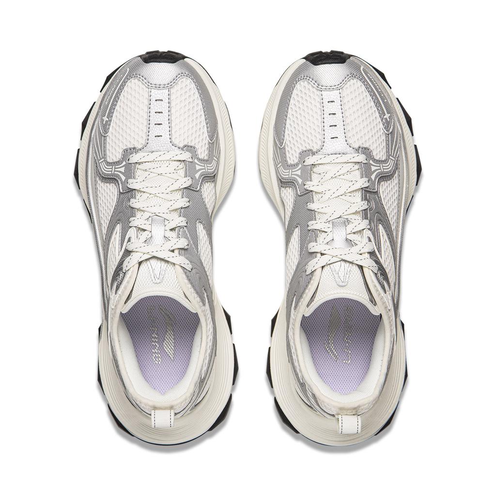 Li Ning Slip Resistant, Abrasion Resistant, Breathable Low Top Chunky Sneakers Men's White Silver AGCW055-4