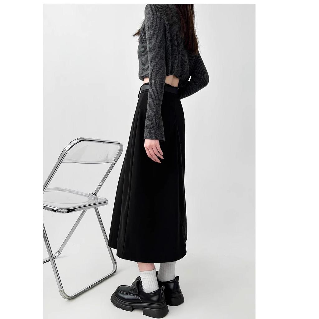 Women's Plus Size High Waist A-Line Woolen Pleated Skirt for Pear Shape, Mid-Length, Slimming Hips Cover