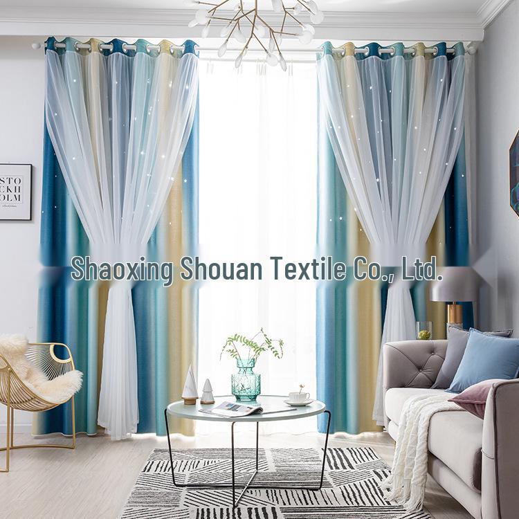 

Градиентные шторы блэкаут с принтом звезд и слоем из тюля 132*270CM Grommet синий