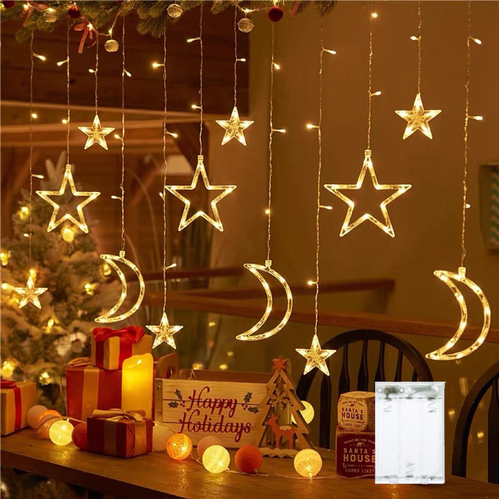 

Star Moon String Light Battery Power Christmas Garland Fairy Lamp 3.5m LED Curtain Light for Garden Wedding Party Festival Decor Battery box теплый белый