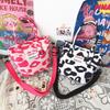 Pink Cow Pattern Crossbody Bag With Polyester Lining For Womens Fashion